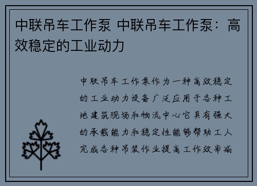 中联吊车工作泵 中联吊车工作泵：高效稳定的工业动力