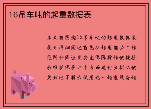 16吊车吨的起重数据表
