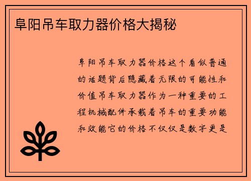 阜阳吊车取力器价格大揭秘